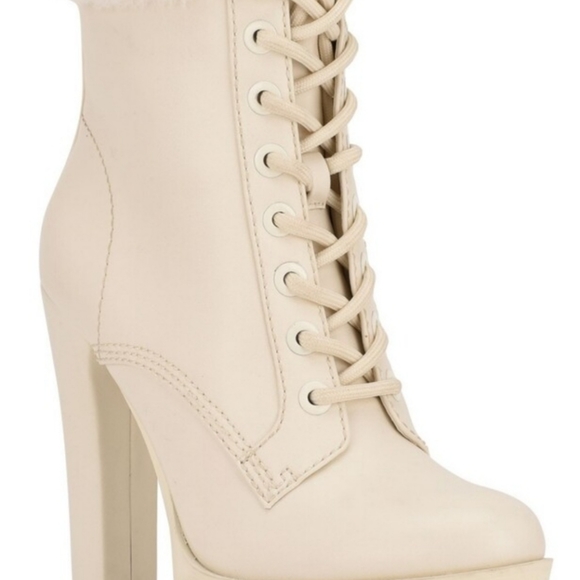 Guess Women Tetian  faux fur trim Dress Booties Size 7.5 Beige - Picture 1 of 4